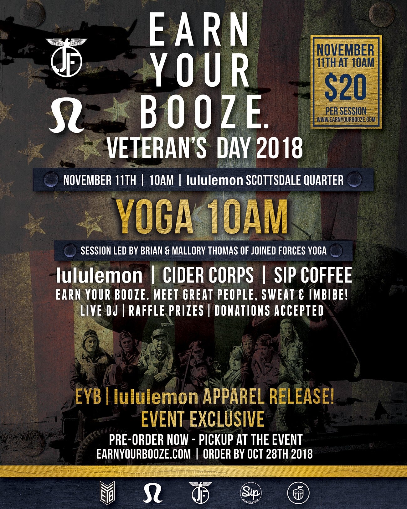 Veteran's Day 2018 w/ lululemon & Joined Forces Yoga | EARN YOUR WINE | EARN YOUR VINOEarn Your Booze