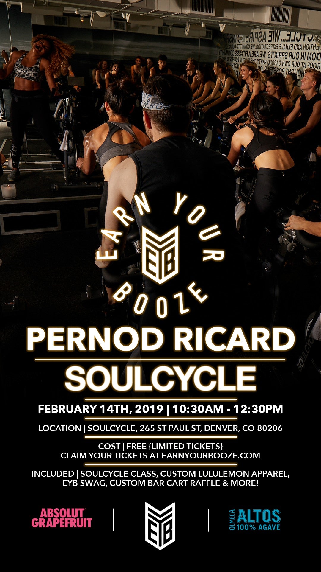 DENVER FEB 14 | EYB | Pernod Ricard | SoulCycle | lululemonEarn Your Booze