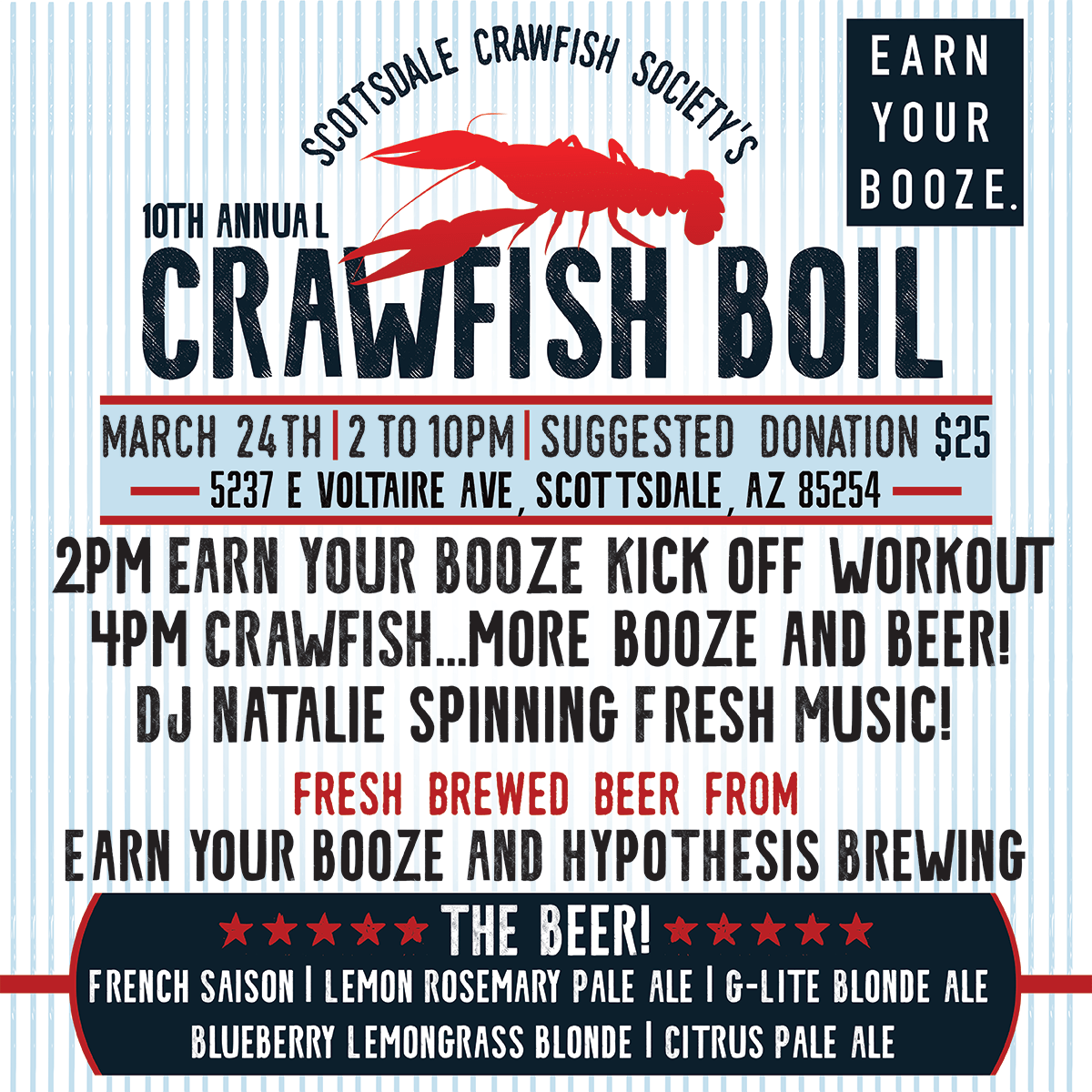 EARN YOUR SAKE | Charity Crawfish Boil (MAR 24)Earn Your Booze